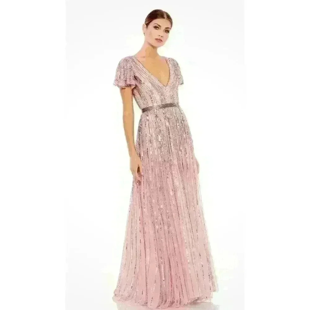 Mac Duggal Flutter-Sleeve Sequin Gown Size 12